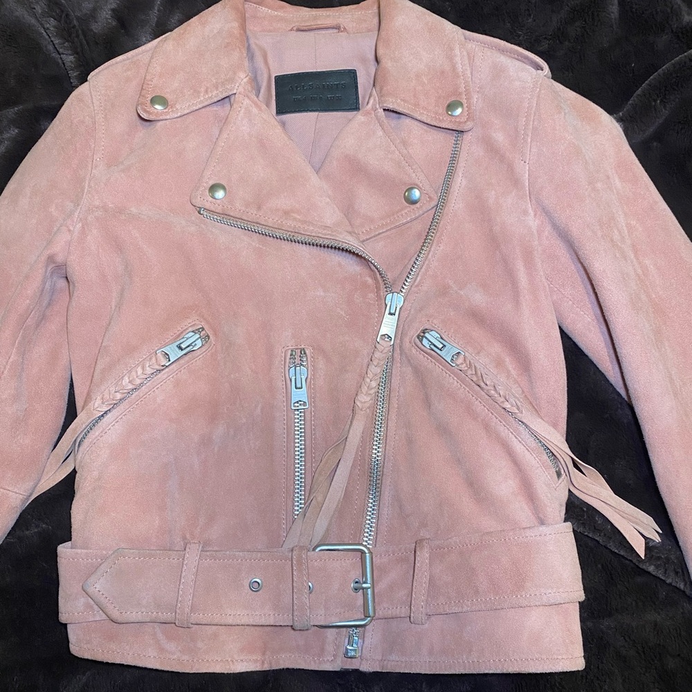 AllSaints Pink Balfern Balletcore Leather Biker Jacket Sz 0 - GOOD CONDITION!